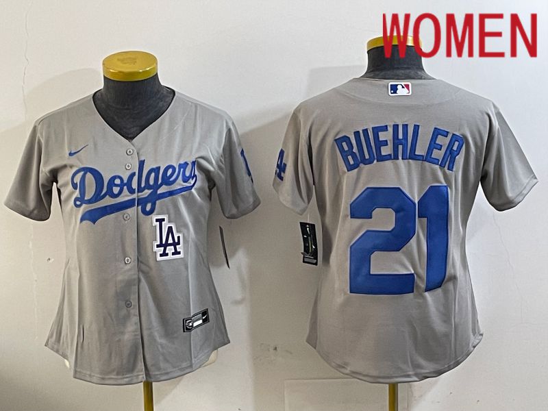 Women Los Angeles Dodgers 21 Buehler Grey Game 2024 Nike MLB Jersey style 11215